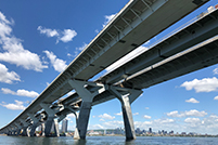 View underneath the Samuel-De Champlain Bridge 